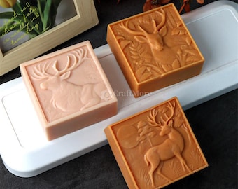 Moule en silicone pour savon wapiti - Moule à savon fait main carré - Moule à savon de Noël - Moule à savon parfumé DIY - Moule à pâtisserie cerf - Moule cube motif élan forestier