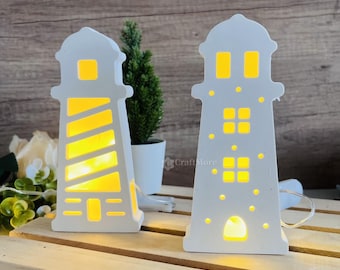 Hollow Lighthouse Silicone Mold-LED Light Box Concrete Mold-Light House Resin Mold-Beach Lighthouse Pattern Lamp Light Casting Plaster Mold
