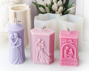 Embossed Couple Pillar Candle Silicone Mold-Aroma Candle Mold-Lovers Pattern Pillar Candle Mold-Cylinder Beeswax Candle Molds-Wedding Decor