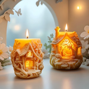 Stampo in silicone per candele a forma di casa da favola, stampo per candele a forma di baita nella foresta, stampo per candele natalizie, stampo in gesso profumato, stampo in cemento per ornamenti fai da te a forma di baita.