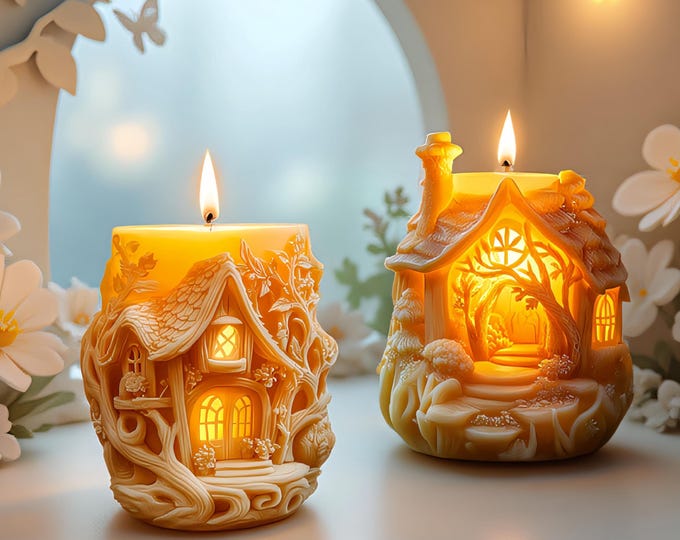 Fairytale house candle silicone mold-forest cabin candle mold-Christmas candle mold-fragrance plaster mold-DIY Cabin ornaments concrete mold