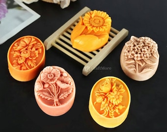 Embossed flower soap mold-handmade soap silicone mold-sunflower/peony soap mold-essential oil soap mold-flower diffuser stone ornament mold