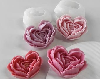 Heart flower silicone mold-Rose heart candle mold-Scented candle mold-Heart shaped flower soap mold-Heart ornament-DIY diffuser stone mold