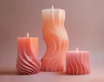 3 Styles Irregular Wave Pillar Candle Mold-Twisted Spiral Candle Silicone Mold-Scented Candle Mold-Silicone Mold for Candle Making DIY