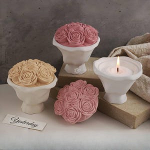 Bouquet candle vessel silicone mold-rose candle jar mold-gypsum/concrete storage jar/box mold-epoxy resin jar mold-jewelry storage box mold