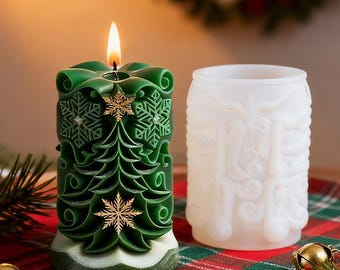 Christmas Candle Silicone Molds-Embossed Christmas Tree/Snowflake Pillar Candle Mold-Scented Candle Molds-Home Decor Wax Mold-Mold For Gifts