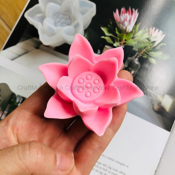 Beautiful 3D Lotus Silicone Mold Suit for Making Aromatherapy Plaster Candle  Soap Clay Gypsum Resin Mold Craft Gift 