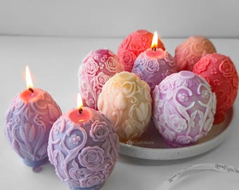 Easter silicone mold egg-Embossed flower egg candle mold-Scented candle mold-Easter egg ornaments plaster/concrete/raysin mold-Candle Mould