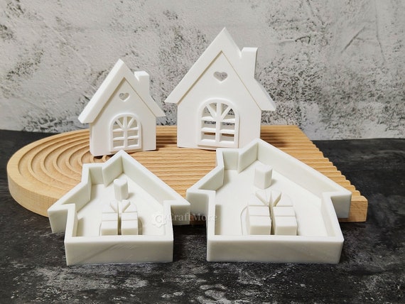 Stampo In Silicone Flessibile A Forma Di Casa, Per Resina, Gesso E Cera, Fai Da Te E Decorazioni, Bianco
