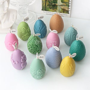 12 Styles Flower Embossed Egg Candle Mold-Easter Egg Silicone Mold For Candle DIY-Egg Shaped Resin Molds-Diffuse Stone Egg Plaster Mould