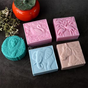 Embossed Animal Soap Silicone Mold-Elephant/Lion/Swan/Flamingon Soap Mold-Essential Oil Soap Mold-Handmade Soap Mold-Pastry/Moon Cake Mold