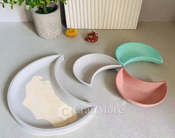Plateau de rangement pour bibelots lune terrazzo plâtre résine époxy plateau à bijoux moule béton boucle d'oreille pendentif collier ornement plat de rangement moules à plaque