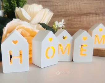 Letter LED light box silicone mold-mini light house concrete mold-hollow letter house ornaments plaster mold-small house pendant resin mold