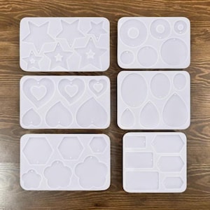 Geometric resin earring silicone mold-6 styles earring resin mold-flower/heart/oval/water drop/square/star/circle eardrop mold-jewelry mold