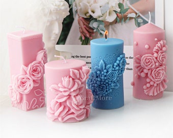 Embossed Flowers Pillar Candle Silicone Mold-Scented Candle Mold-Flower Vines Pattern Pillar Candle Mold-Cylinder Beeswax Candle Molds