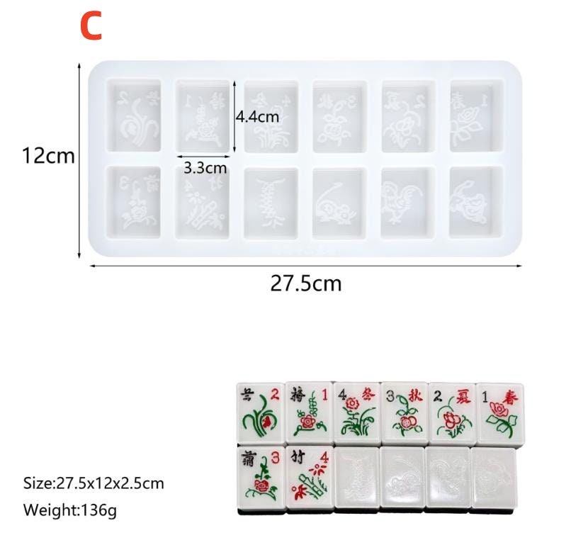 FineInno – Moule Silicone Mahjong Chinois – 13 Orphelins – 21 Cavités – 27,6×15,3 Cm – Résine époxy – Culture Chinoise