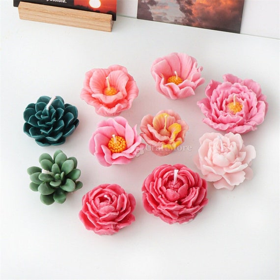7 Cavity Flower Silicone Mold - For Candles, Soap, Wax, Resin, Chocolate, Baking (Rose/Peony Design, 12x2.5cm)