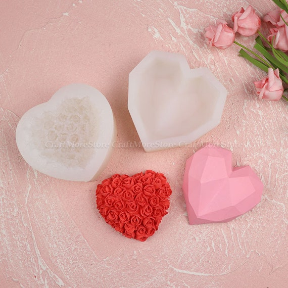 Rosa corazón silicona molde-Flower resina moldes-Diamond corazón molde- Corazón chocolate molde-Aroma Plaster mold-Mousse pastel mould-Heart  fondant molde -  España