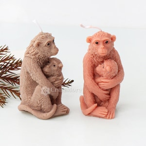 Mother and Baby Monkey Silicone Candle Mold-Animal Candle Mold-Silicone Mold for Mother Gift Making-Scented Candle Mold-Monkey Resin Molds