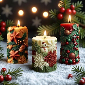 Christmas candle silicone mold-snowflake/snowman pillar candle mold-scented candle mold-mold for Christmas decoration-embossed candle mould