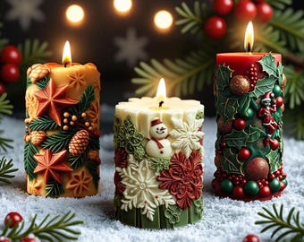 Christmas candle silicone mold-snowflake/snowman pillar candle mold-scented candle mold-mold for Christmas decoration-embossed candle mould