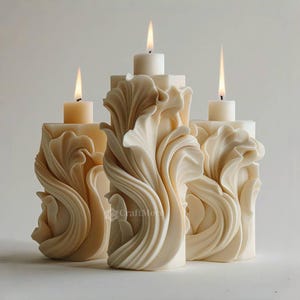 Embossed Wave Candle Silicone Mold-Irregular pillar candle mold-DIY Scented candle mold-Wavy cylinder candle mold-Striped waves candle mould