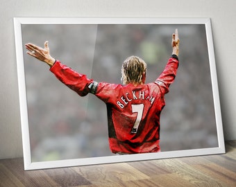 David Beckham Poster, Man Utd Poster, Man Utd Print, Football Poster, Football Print, Beckham Poster, Beckham Print