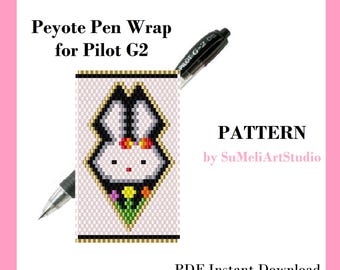 Patrón de conejito de Pascua, patrón de funda para bolígrafo Peyote, patrón de funda uniforme para bolígrafo Peyote G2 de Pilot, patrones de cuentas de semillas de conejo, patrón de abalorios