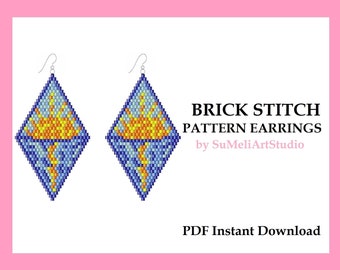 Sunset earrings pattern, Seed bead earrings, Beaded Brick Stitch Earrings, Beading pattern, Brick stitch pattern, Digital pattern