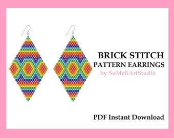 Beaded earrings pattern, Brick Stitch Earrings, Beading pattern, Earrings pattern PDF, Brick stitch pattern, Seed bead patterns