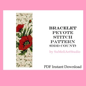 Motif de bracelet coquelicots Peyote, motif de bracelet au point Peyote, motif de perles de rocaille, motif PDF Peyote, motif de bracelet fleur