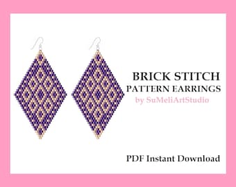 Beaded earring pattern, Brick Stitch Earrings, Beading pattern, Earrings pattern PDF, Brick stitch pattern, Seed bead patterns