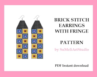 Beaded earring pattern, Brick Stitch Earrings, Beading pattern, Earrings pattern PDF, Brick stitch pattern, Seed bead patterns