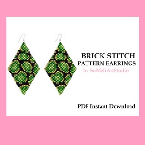 Snake Brick Stitch pattern for beaded earrings, Miyuki delica PDF earrings pattern, Beadwork pattern, Snake seed bead earrings patterns