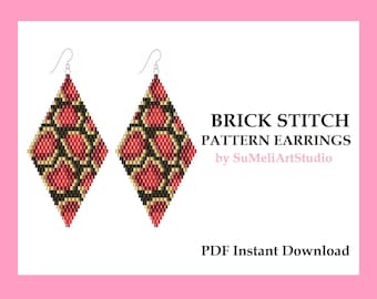 Motif serpent Brick Stitch pour boucles d'oreilles en perles, Motifs de boucles d'oreilles PDF Miyuki delica, Motif perlé et Motifs de boucles d'oreilles perles de rocaille