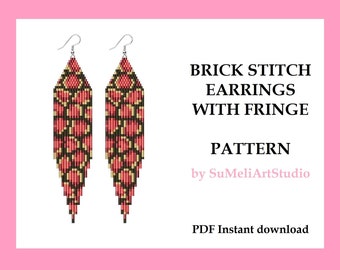 Snake earrings pattern, Snake Brick Stitch pattern for beaded earrings, Seed bead Miyuki delica PDF earrings pattern, Beadwork pattern
