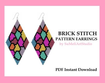 Beaded Earring Pattern, Brick Stitch Earrings, Beading Pattern, Earrings Pattern PDF, Brick Pattern, Earring Seed Beads, Instant Download