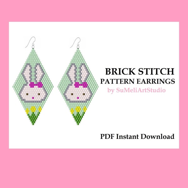 Easter Bunny Brick Stitch pattern, Bunny beaded earrings pattern for Miyuki Delica, Instant Download, Easter rabbit pattern