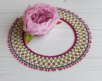 Multicolor necklace, Colored beaded necklace, Boho necklace, Tribal necklace, Native Ukrainian necklace, Ethnic  necklace, Beadwork necklace