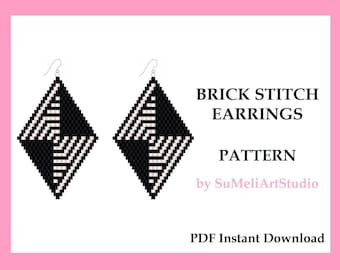 Abstract seed bead earrings pattern, Geometric earrings pattern, Beading pattern, Brick stitch earrings, PDF pattern