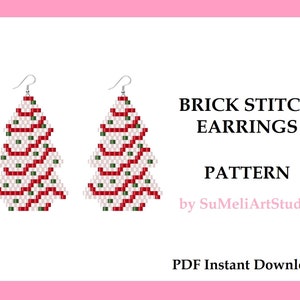Christmas tree cookies earrings pattern, Beaded winter earrings pattern, Xmas beading pattern, Brick stitch earring pattern, Digital pattern