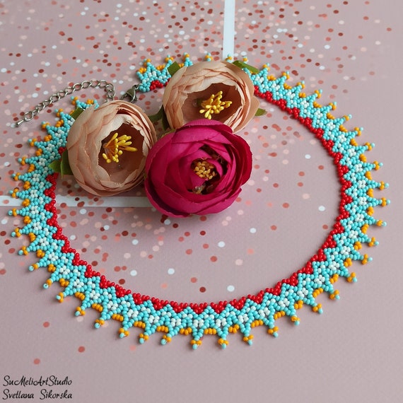 Zulu Beaded Multicolour Bib Necklace Size Small (Songanyi) - Zulubeads Ada