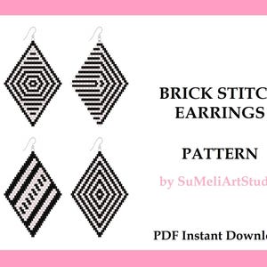 Abstract geometric earrings pattern, Seed bead earrings pattern, Beading pattern, Brick stitch earrings, PDF pattern download