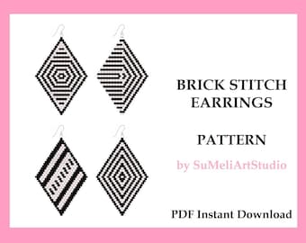 Abstract geometric earrings pattern, Seed bead earrings pattern, Beading pattern, Brick stitch earrings, PDF pattern download