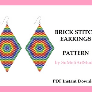 Geometry earrings pattern, Brick stitch earrings, Seed bead earrings pattern, Instant Download, Miyuki delica PDF pattern, Beading pattern