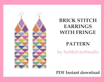Beading pattern, Earrings pattern PDF, Beaded earrings pattern, Beadwork pattern, Brick stitch pattern, Seed bead patterns