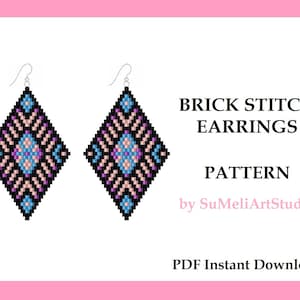 Geometry earrings pattern, Beading pattern, Brick stitch earrings, Seed bead earrings pattern, Instant Download, Miyuki Delica PDF pattern