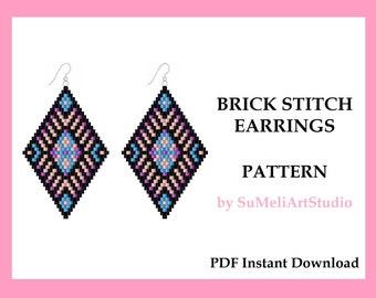 Geometry earrings pattern, Beading pattern, Brick stitch earrings, Seed bead earrings pattern, Instant Download, Miyuki Delica PDF pattern