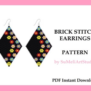 Mother’s Day Flower earrings pattern, Floral seed bead earrings pattern, Brick stitch earring pattern, Beading pattern, PDF Digital download