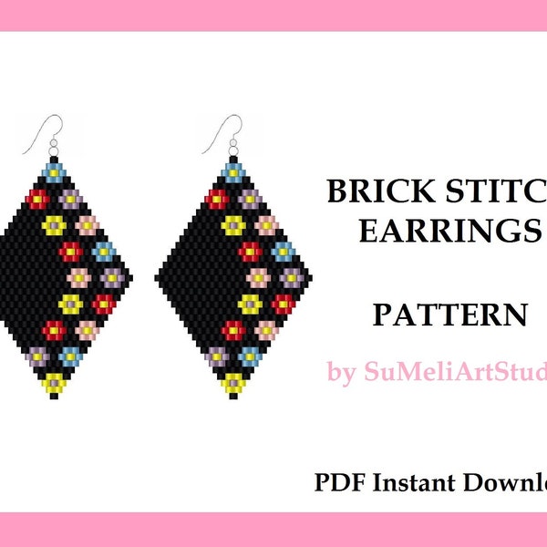 Mother’s Day Flower earrings pattern, Floral seed bead earrings pattern, Brick stitch earring pattern, Beading pattern, PDF Digital download